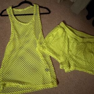 SHEIN Neon Yellow Mesh Tank and Shorts Set